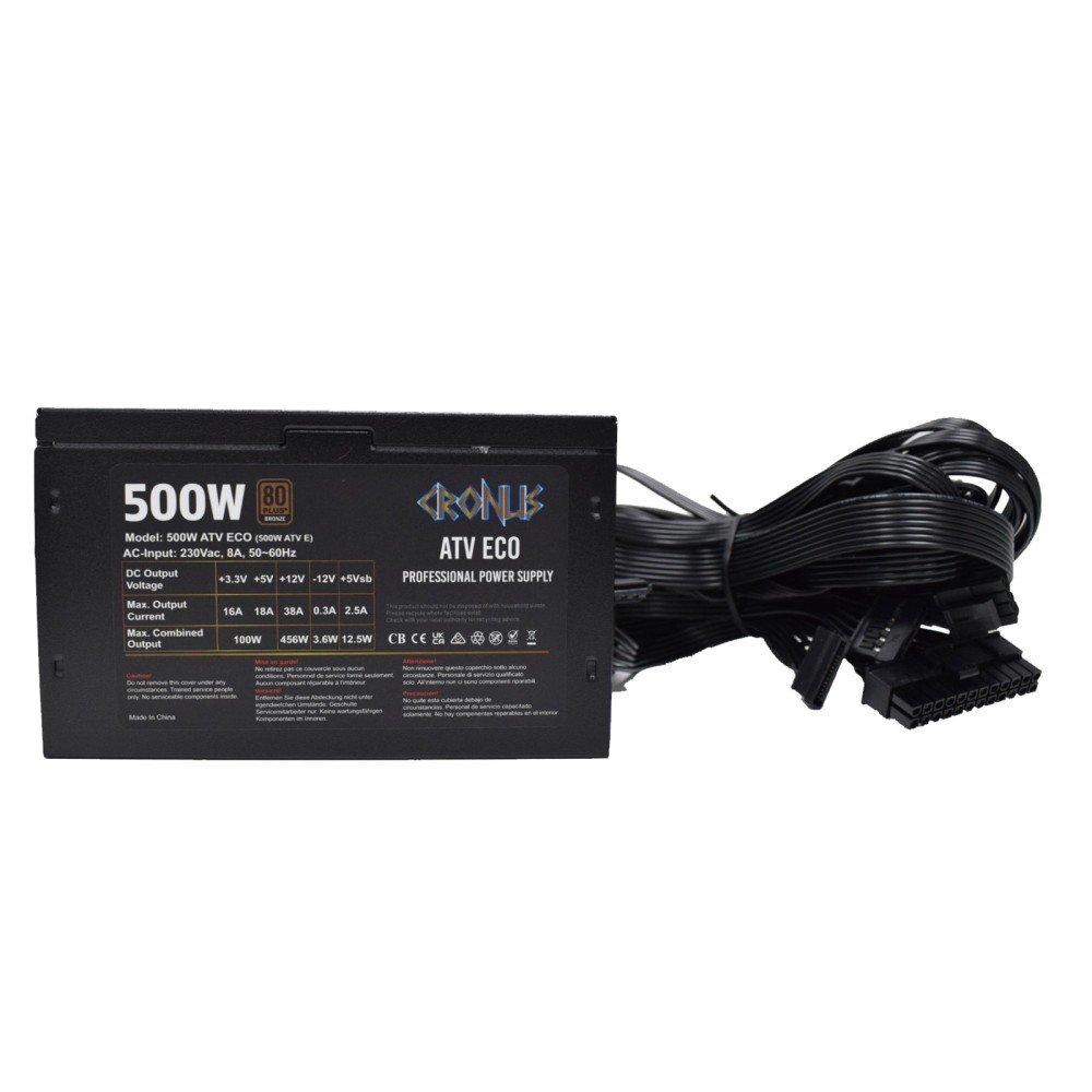 CRONUS 500W Eco PSU, 80 PLUS Bronze, Non-Modular, Flat Black Cables