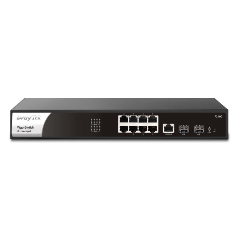 DrayTek P2100 Managed L2+/L3 Gigabit PoE Switch 1U Black Silver