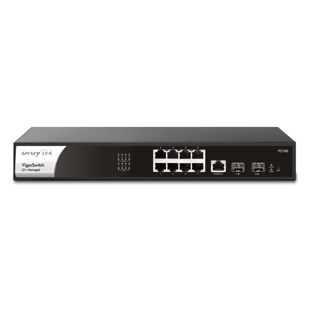 DrayTek P2100 Managed L2+/L3 Gigabit PoE Switch 1U Black Silver