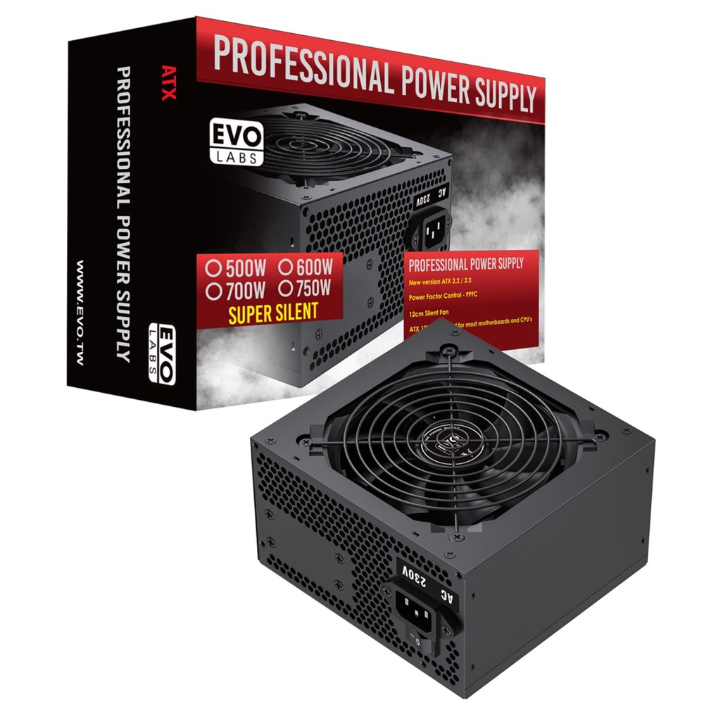 EVO LABS BR500-12BL 500W PSU, Non-Modular, 80 Plus, ATX