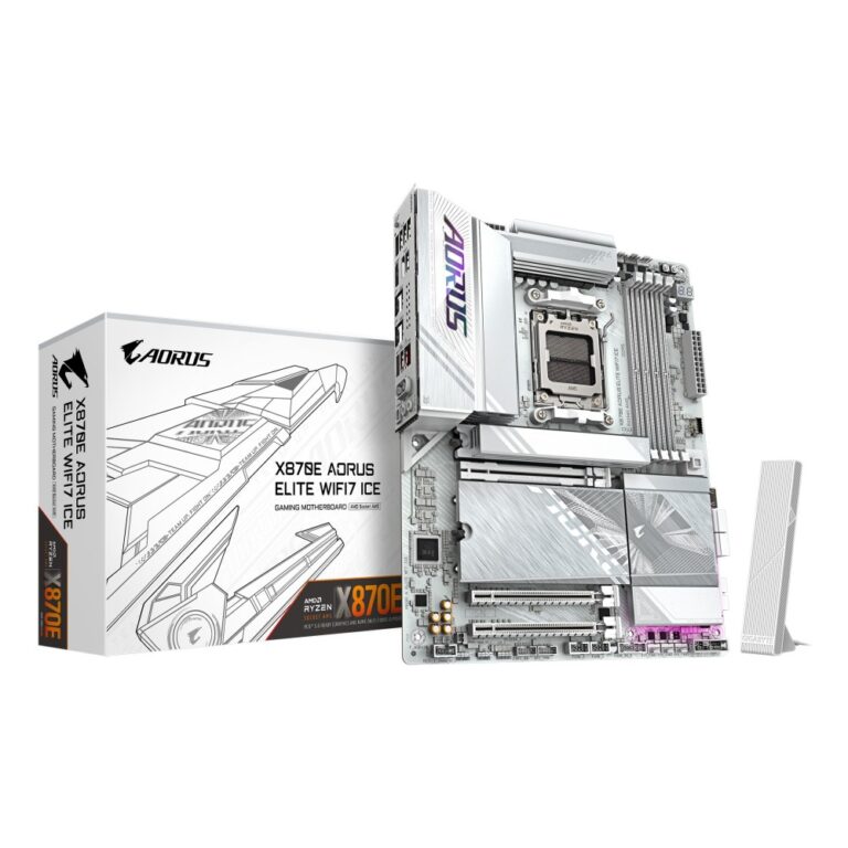 GIGABYTE X870E AORUS ELITE WIFI7 ICE Motherboard - AMD AM5, DDR5, PCIe 5.0, Wi-Fi 7