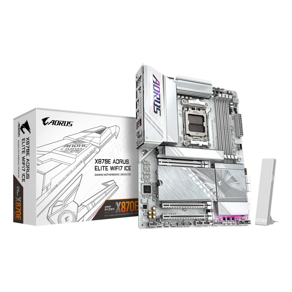 GIGABYTE X870E AORUS ELITE WIFI7 ICE Motherboard - AMD AM5, DDR5, PCIe 5.0, Wi-Fi 7