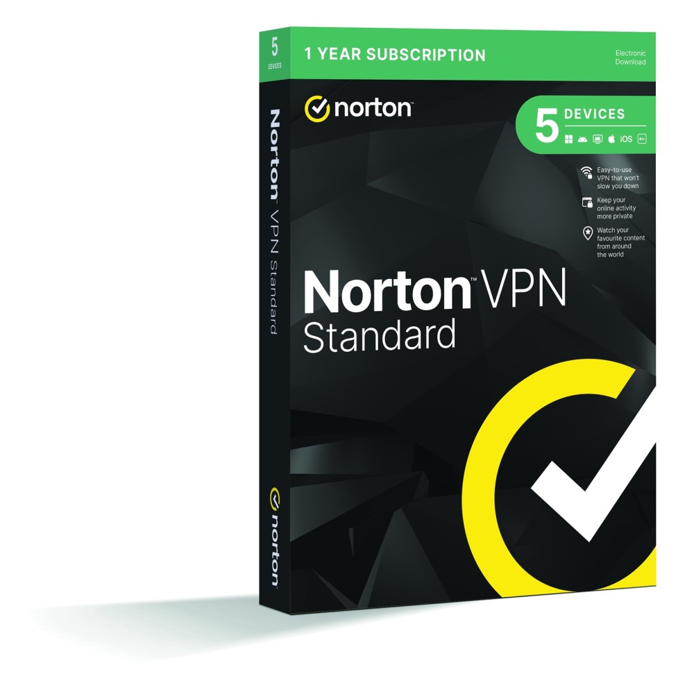 Norton VPN 5 Device 1-Year Subscription, PC/Mac/iOS/Android, Retail Boxed