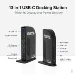 Plugable 4K USB-C Docking Station Triple Monitor, 100W PD, Thunderbolt 3/4, HDMI & DisplayPort, Windows/Mac