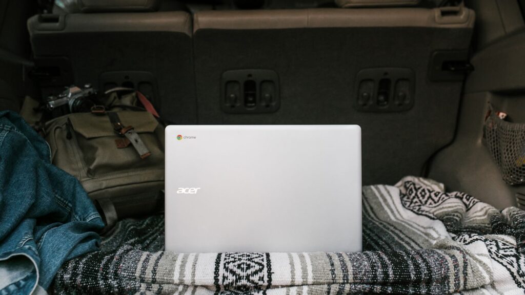 A portable Acer Chromebook packed for travel