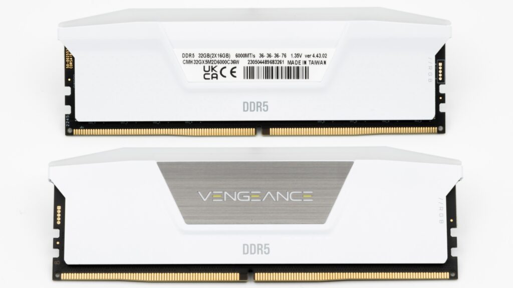Two white Corsair Vengeance DDR5 memory modules
