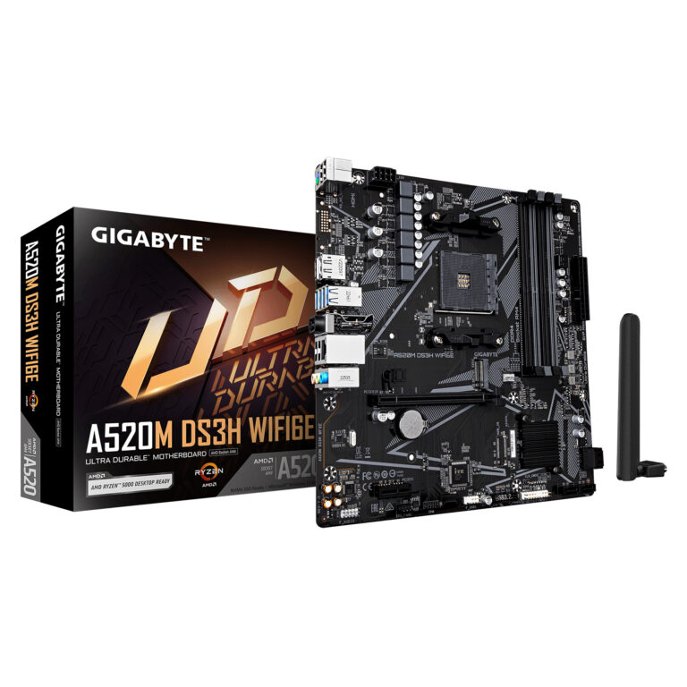 Gigabyte A520M DS3H WIFI6E AM4 mATX Motherboard, 4xDDR4, Wi-Fi 6E