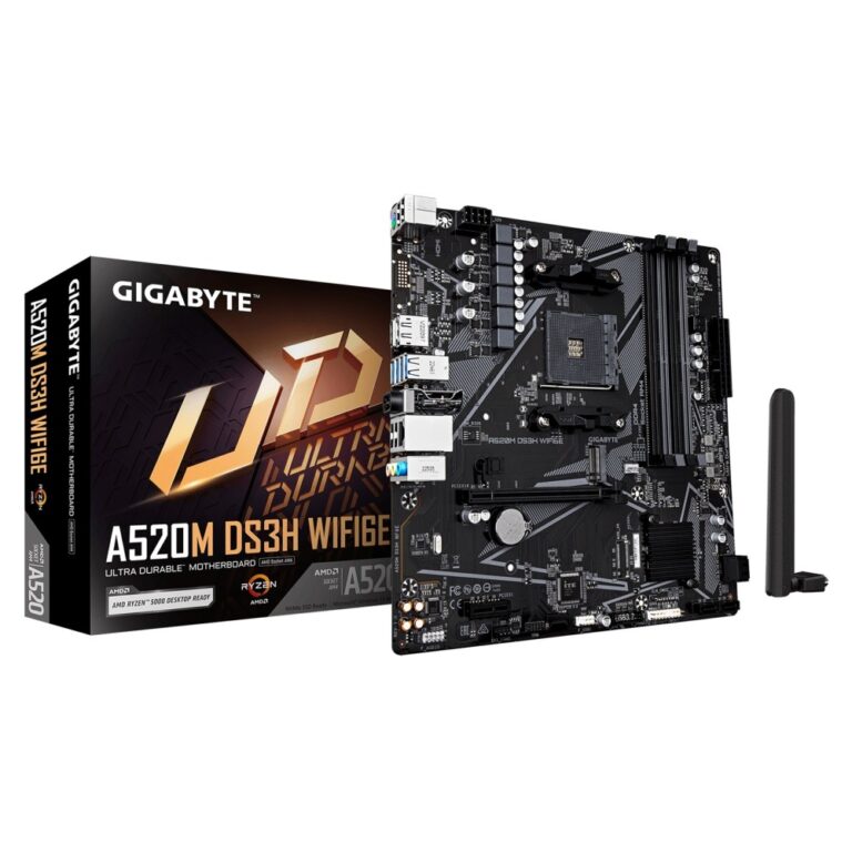Gigabyte A520M DS3H WIFI6E AM4 mATX Motherboard, 4xDDR4, Wi-Fi 6E