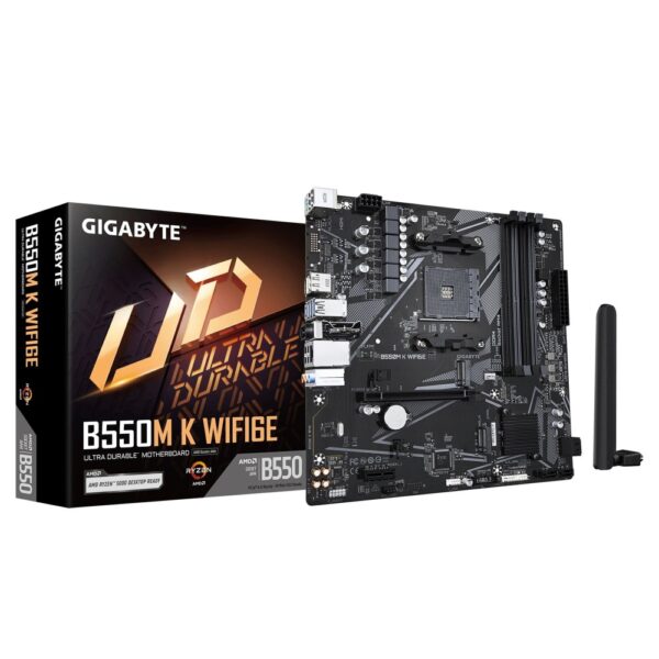 Gigabyte B550M K WIFI6E mATX AM4 Motherboard, 4xDDR4, 2xM.2, GbE LAN