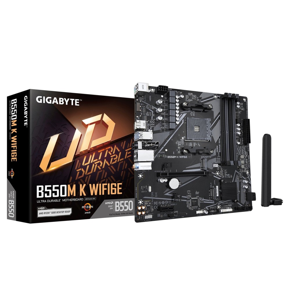 Gigabyte B550M K WIFI6E mATX AM4 Motherboard, 4xDDR4, 2xM.2, GbE LAN Gigabyte B550M K WIFI6E mATX AM4 Motherboard, 4xDDR4, 2xM.2, GbE LAN