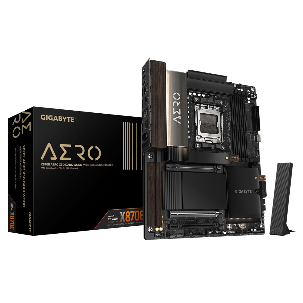 Gigabyte X870E AERO X3D DARK WOOD AM5 ATX Motherboard, DDR5, Wi-Fi 7 Gigabyte X870E AERO X3D DARK WOOD AM5 ATX Motherboard, DDR5, Wi-Fi 7