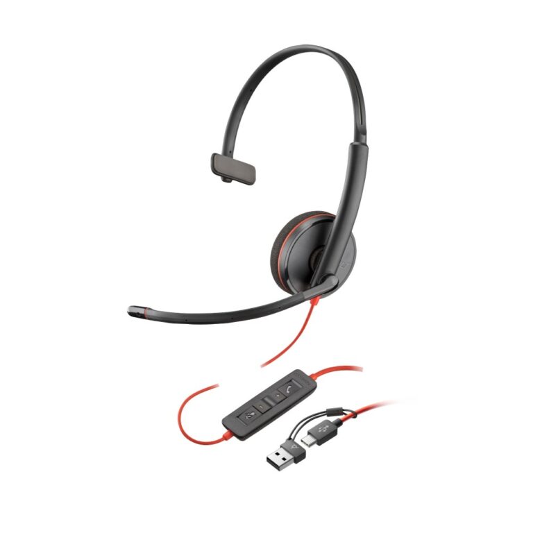 HP Poly Blackwire 3210 Monaural Headset USB-C with USB-A Adapter