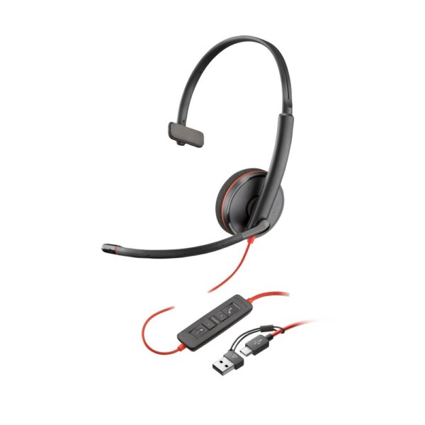 HP Poly Blackwire 3210 Monaural USB-C Headset + Adapter