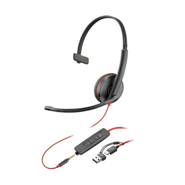 HP Poly Blackwire 3215 Monaural USB-C Headset with 3.5mm & USB-C/A Adapter