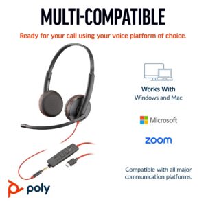 HP Poly Blackwire 3225 Stereo USB-C Headset +3.5mm Plug