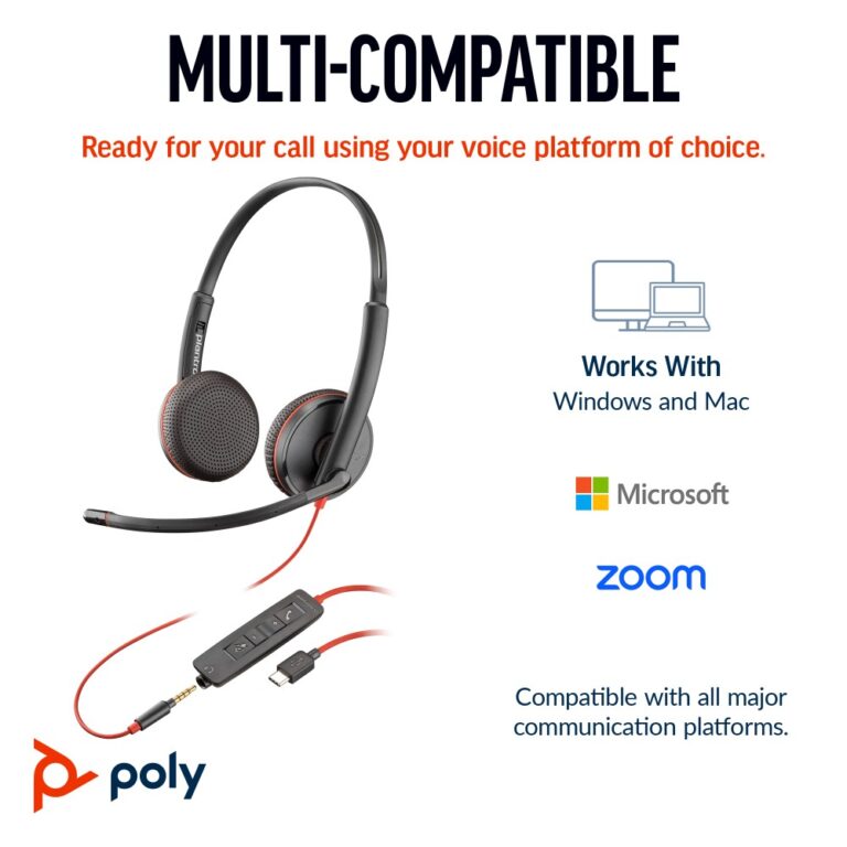 HP Poly Blackwire 3225 Stereo USB-C Headset +3.5mm Plug