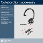 HP Poly Blackwire 3310 Monaural USB-C Headset + USB-C/A Adapter, Teams Certified