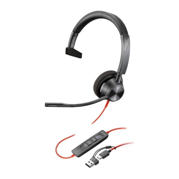 HP Poly Blackwire 3310 Monaural USB-C Headset + USB-C/A Adapter, Teams Certified