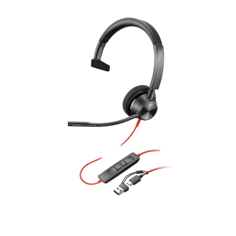 HP Poly Blackwire 3310 Monaural USB-C Headset + USB-C/A Adapter, Teams Certified