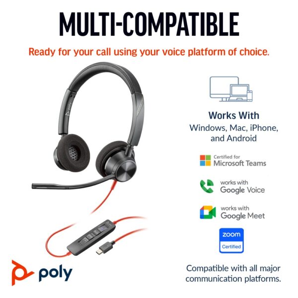 HP Poly Blackwire 3320 Stereo USB-C Headset + Adapter