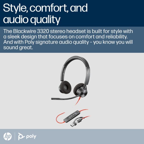 HP Poly Blackwire 3320 Stereo USB-C Headset for Microsoft Teams