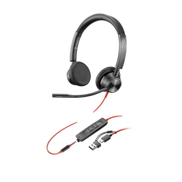 HP Poly Blackwire 3325 Stereo Headset USB-C + 3.5mm + Adapter
