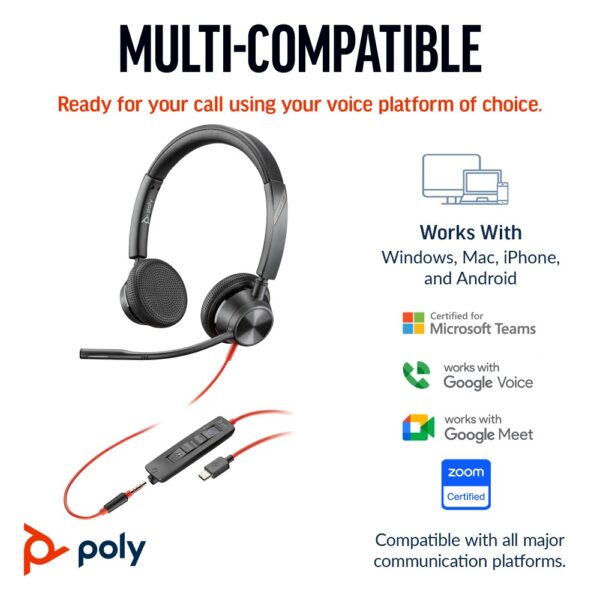 HP Poly Blackwire 3325 Stereo USB-C Headset +3.5mm + Adapter