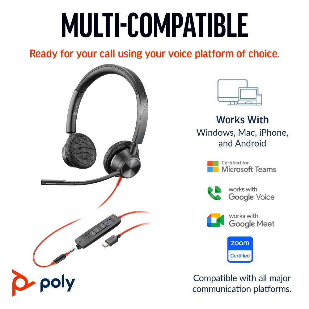 HP Poly Blackwire 3325 Stereo USB-C Headset +3.5mm + Adapter HP Poly Blackwire 3325 Stereo USB-C Headset +3.5mm + Adapter