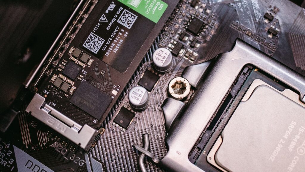 A WD Green NVMe SSD seated in a motherboard M.2 slot next to the CPU socket