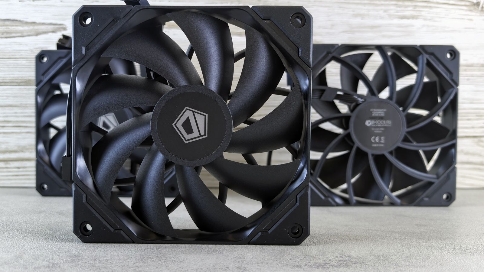 Three black PC case cooling fans