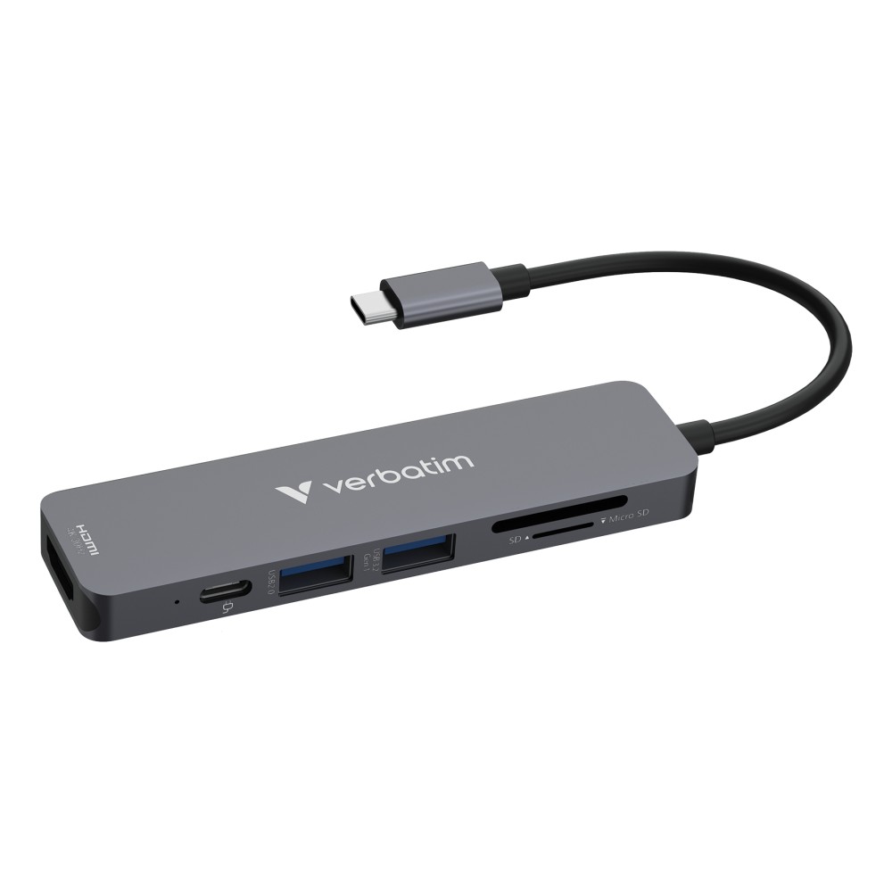 Verbatim USB-C Essentials 6-Port Hub - HDMI, USB-C PD, USB-A 3.2, SD/microSD