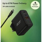 Acer 67W USB-C Power Delivery Laptop Charger with 2m Cable, Type G UK Plug, Black