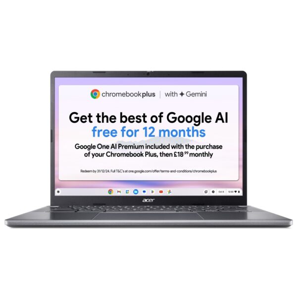 Acer Chromebook Plus 514 14" WUXGA Laptop - AMD Ryzen 5 7520C, 8GB RAM, 256GB NVMe SSD, ChromeOS, Iron