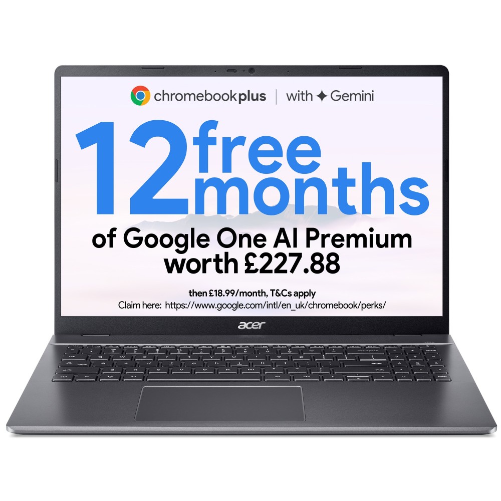 Acer Chromebook Plus 516 CB516-1H 16" WUXGA IPS Laptop - Core i5-1334U, 8GB RAM, 256GB NVMe SSD, ChromeOS, Grey