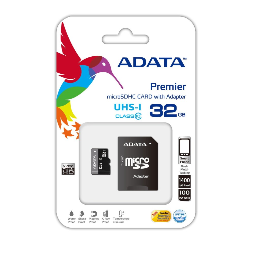 ADATA Premier microSDHC UHS-I U1 Class 10 32GB Memory Card with SD Adapter - Black/Grey ADATA Premier microSDHC UHS-I U1 Class 10 32GB Memory Card with SD Adapter - Black/Grey