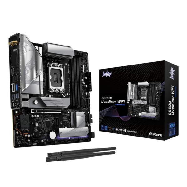 ASRock B860M LiveMixer WiFi Micro ATX Motherboard, LGA 1851, Intel B860, DDR5