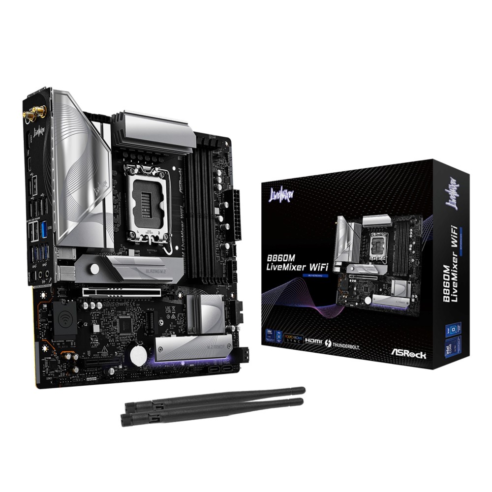 ASRock B860M LiveMixer WiFi Micro ATX Motherboard, LGA 1851, Intel B860, DDR5