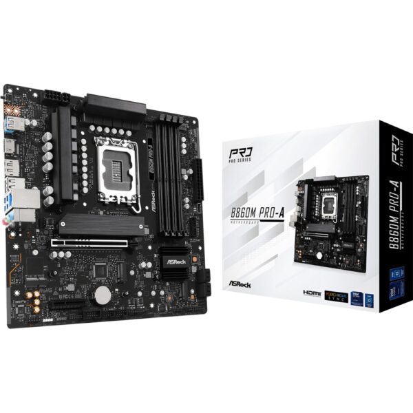ASRock B860M Pro-A Micro-ATX Motherboard, LGA 1851, Intel B860, DDR5, Black
