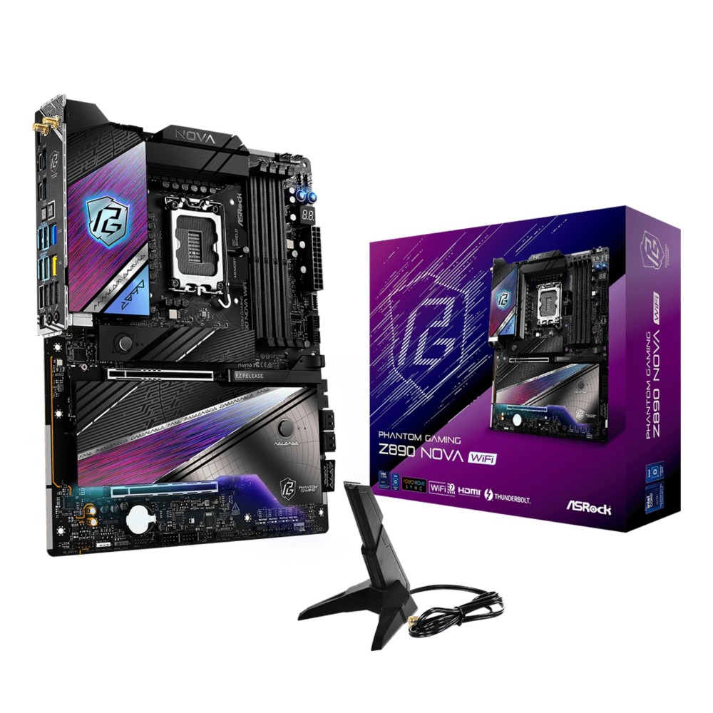 ASRock Phantom Gaming Z890 Nova WiFi Motherboard, LGA 1851, Intel Z890, ATX, DDR5, Black