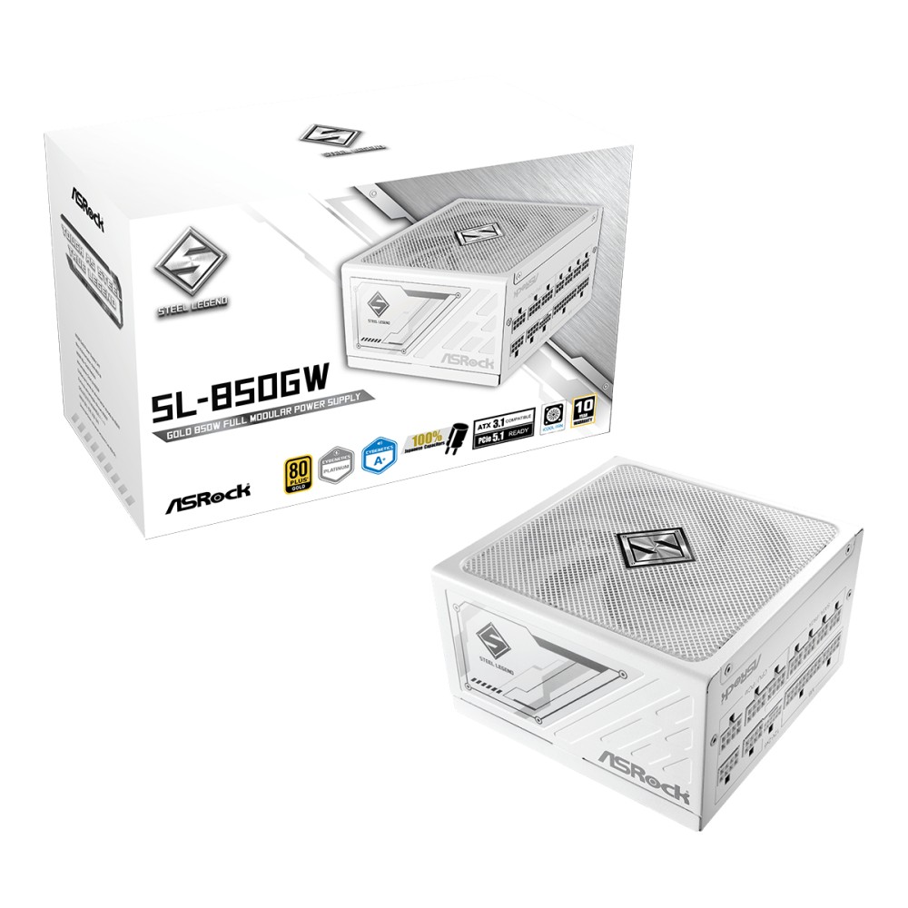 ASRock SL-850GW Steel Legend 850W 80 PLUS Gold Fully Modular ATX Power Supply White ASRock SL-850GW Steel Legend 850W 80 PLUS Gold Fully Modular ATX Power Supply White