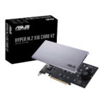 ASUS HYPER M.2 X16 CARD V2 PCIe 3.0 x 16 Adapter, 4x M.2 Slots, 128 Gbit/s Bandwidth