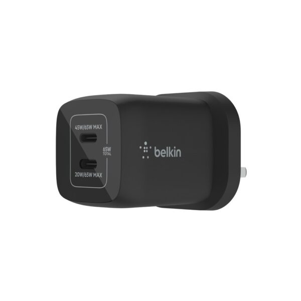 Belkin 65W Dual USB-C GaN Wall Charger with PPS, Overcharge & Overheat Protection, Black