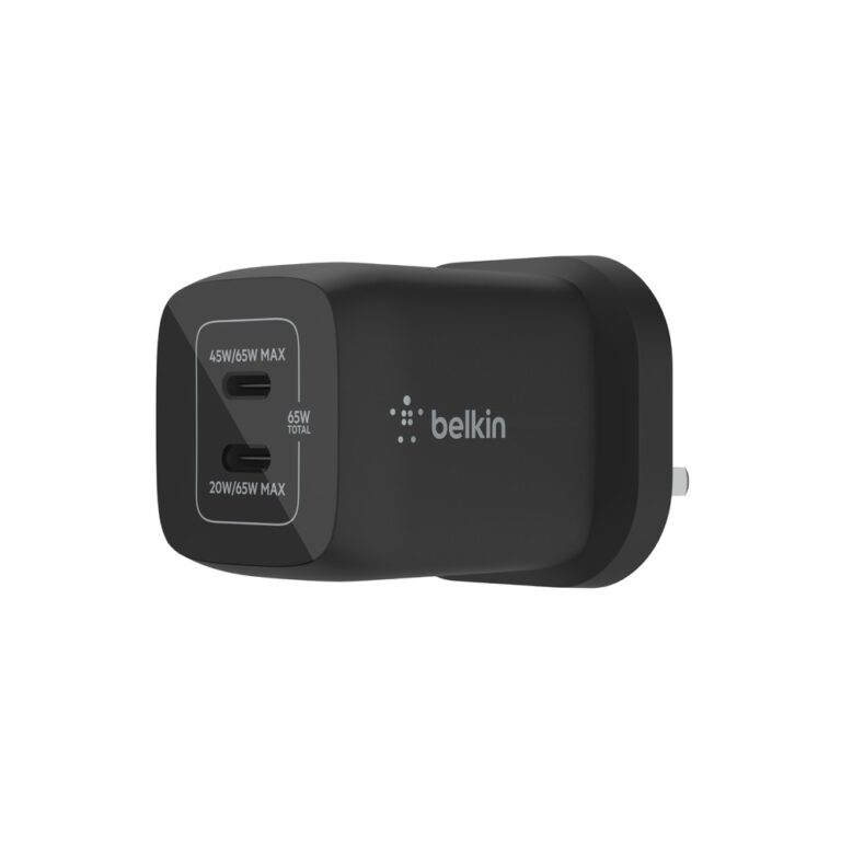 Belkin 65W Dual USB-C GaN Wall Charger with PPS, Overcharge & Overheat Protection, Black