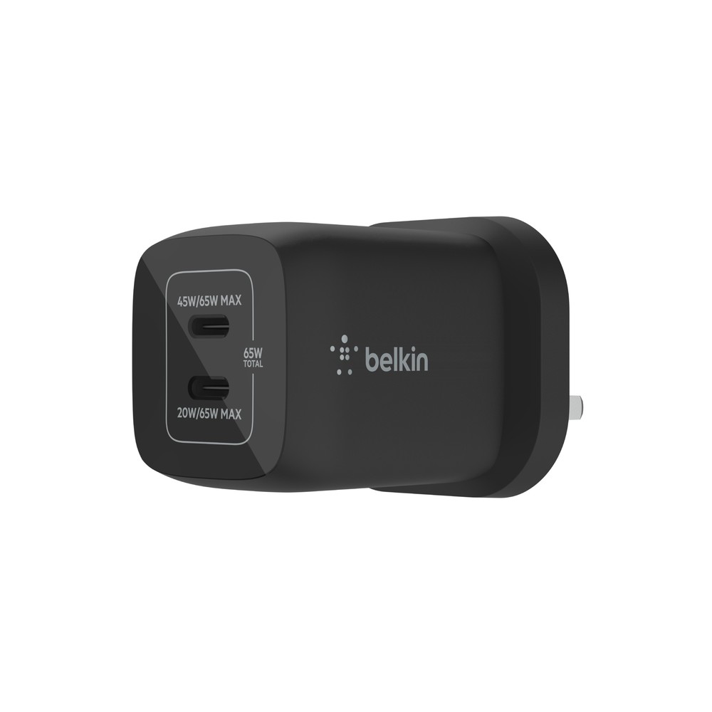 Belkin 65W Dual USB-C GaN Wall Charger with PPS, Overcharge & Overheat Protection, Black Belkin 65W Dual USB-C GaN Wall Charger with PPS, Overcharge & Overheat Protection, Black