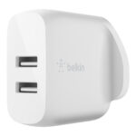 Belkin BOOST↑CHARGE Dual USB-A Wall Charger, 2 Ports, 12W, 1m USB-A to Lightning Cable, White