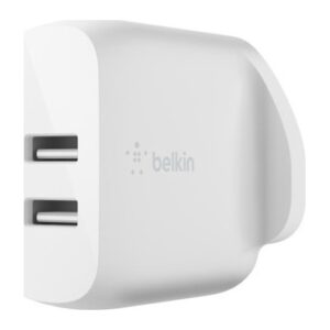 Belkin BOOST↑CHARGE Dual USB-A Wall Charger 24W Universal White AC Adapter with USB Type-A Cable