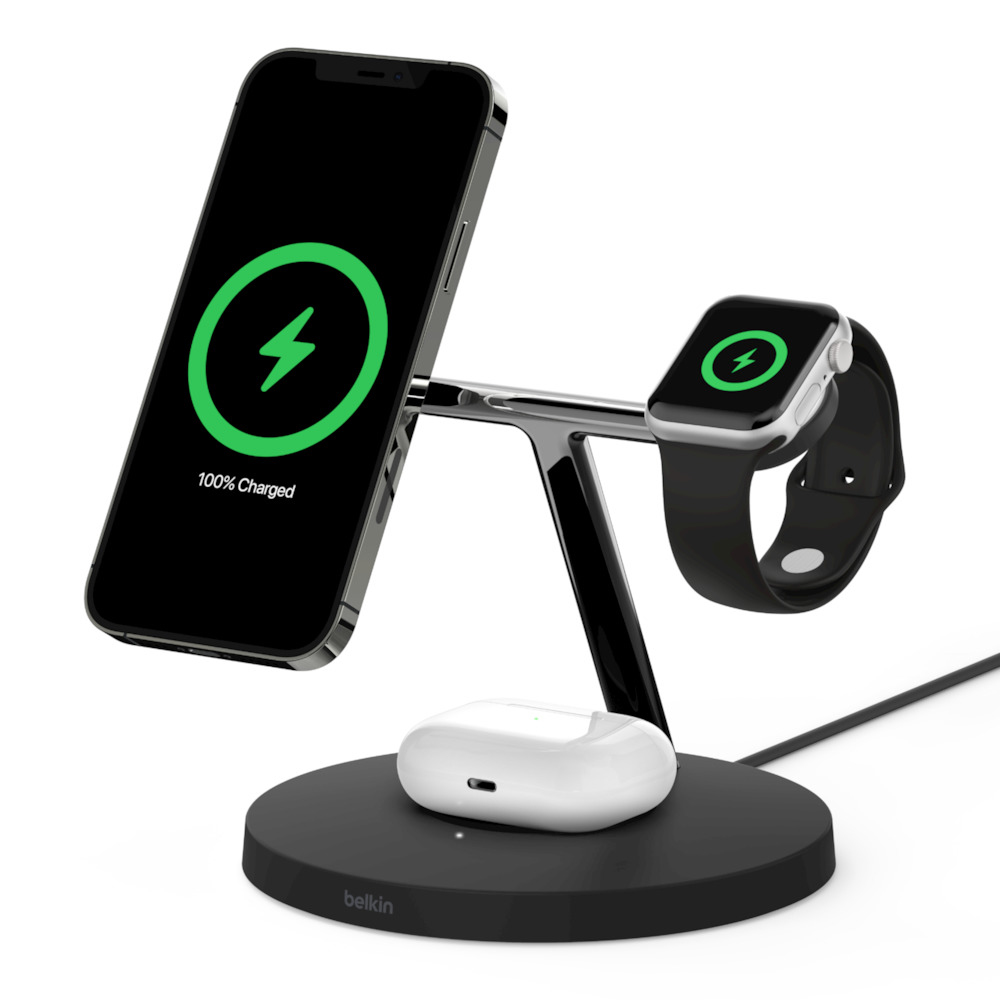 Belkin BOOST↑CHARGE PRO 3-in-1 Wireless Charger Stand with MagSafe 15W - Black Belkin BOOST↑CHARGE PRO 3-in-1 Wireless Charger Stand with MagSafe 15W - Black