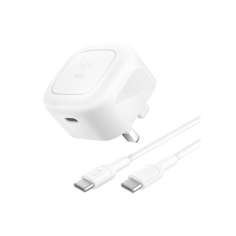 Belkin BoostCharge 45W USB-C Fast Charger with Power Delivery 3.1 & 1m USB-C Cable - White Belkin BoostCharge 45W USB-C Fast Charger with Power Delivery 3.1 & 1m USB-C Cable - White
