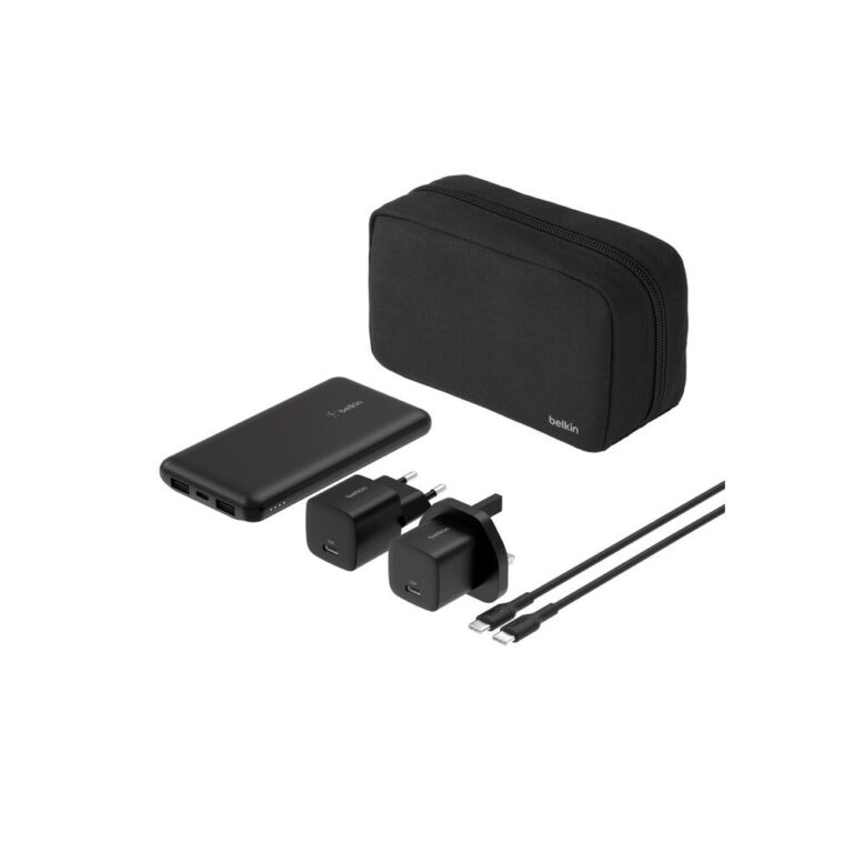Belkin BoostCharge Black Power Bundle with 10K Power Bank, 2x 25W Wall Charger (EU/UK), 60W USB-C Cable and Travel Pouch