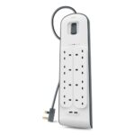 Belkin BSV604AF2M Surge Protector 6 AC Outlets 2 USB Ports 650J 2m Cable White